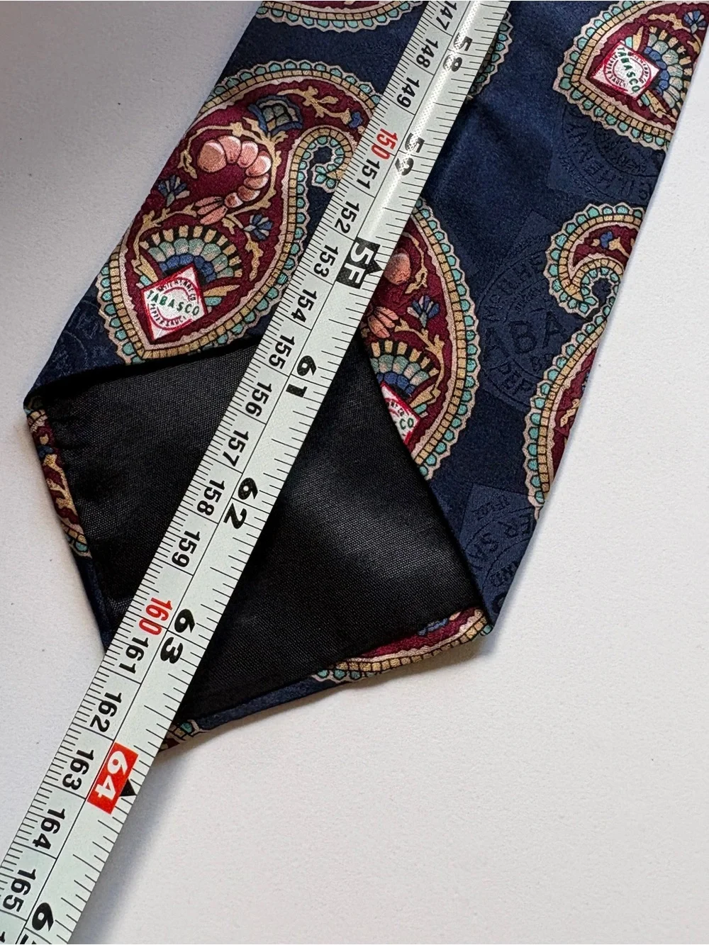Vintage Tabasco Silk Tie Blue Paisley Shrimp Novelty Necktie Made in USA 3.75